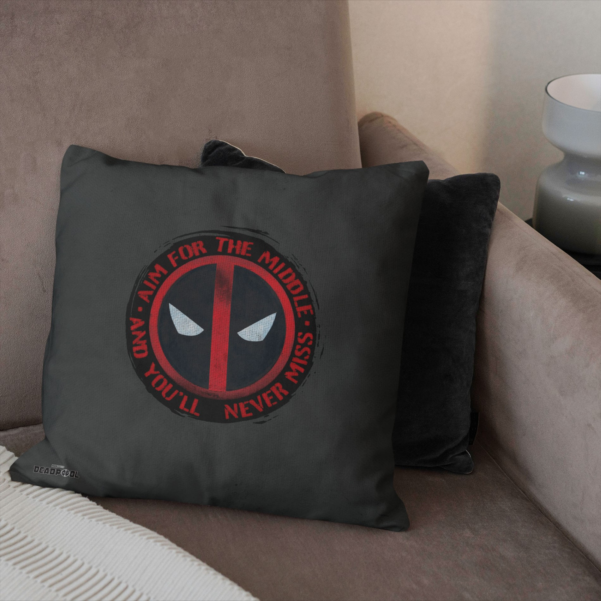 Deadpool Marvel Aim for the Middle Printed 18" Throw Pillow